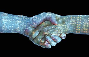 Handen schudden. Blockchaintoepassingen. Handshake. Blockchain applications.