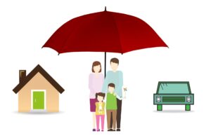Verzekeren, een gezin onder een paraplu